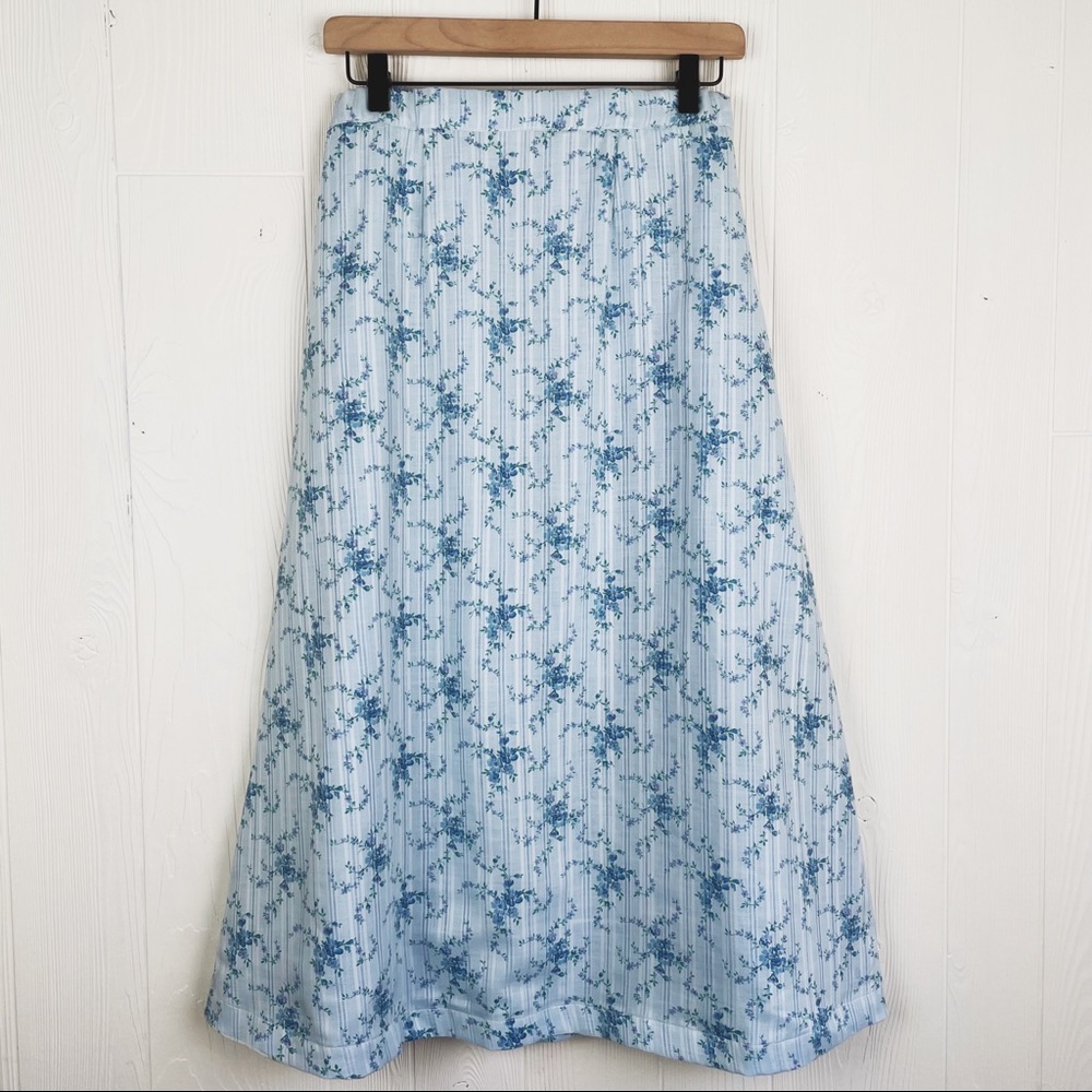 Vintage Ditsy Floral A-Line Maxi Skirt Cottagecore Prairie Boho